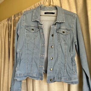 Max Jeans Striped Denim Jacket | Railroad Stripe | Large (Fits M) | Medium Wash